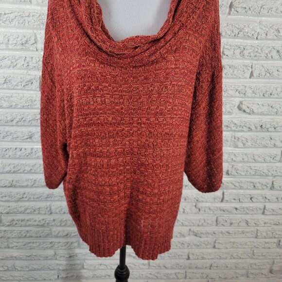 CJ Banks Women Sweater 2X Plus 3/4 Sleeve Red Pink Cowl Neck Soft SWE109E - Picture 4 of 9